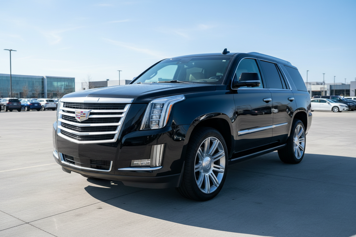 Generate a very clean cadilac escalde outdoors parking lot 